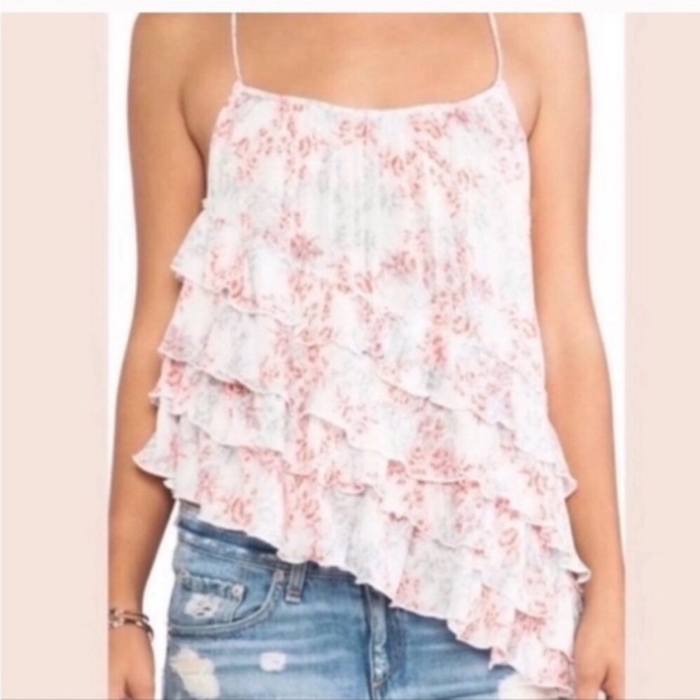 Free People Flutter By Asymmetric Floral  Ruffle Tank Top XS - Picture 2 of 12